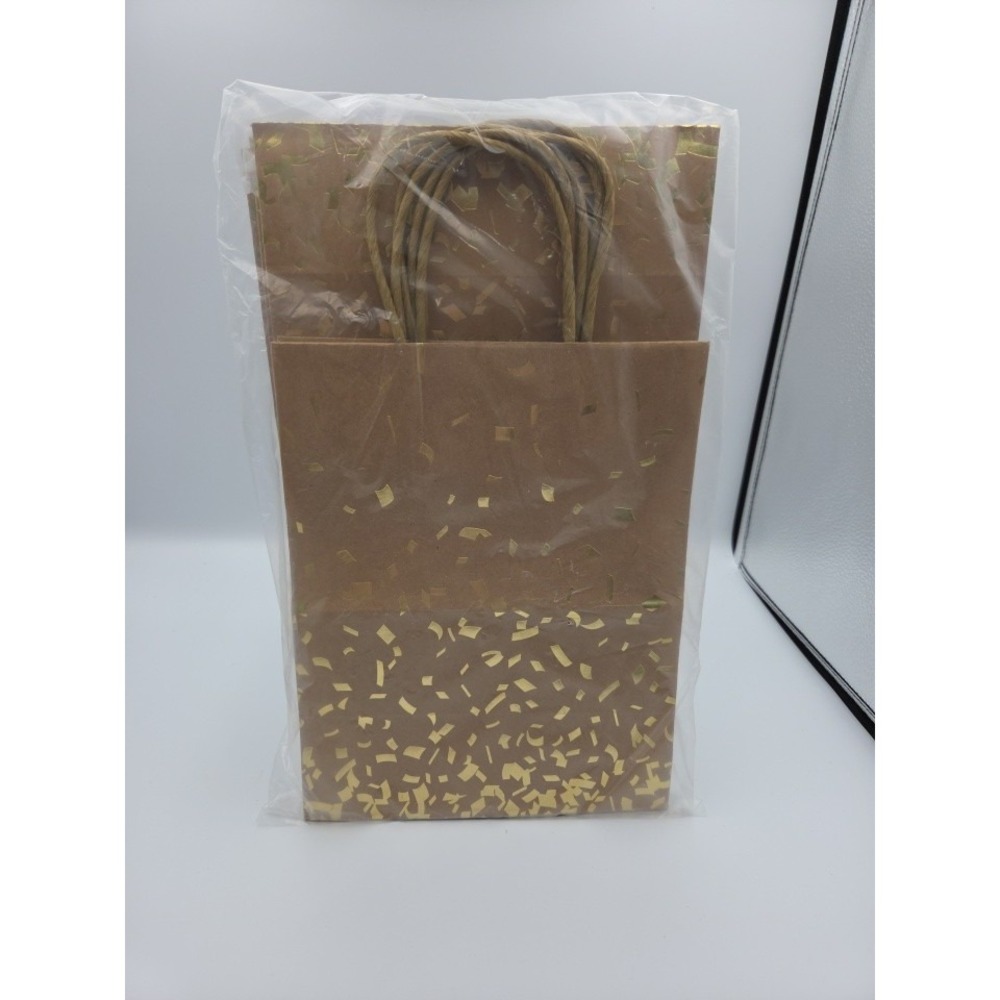 6pk Small Foil Confetti Print Kraft Gift Bag Natural/Gold